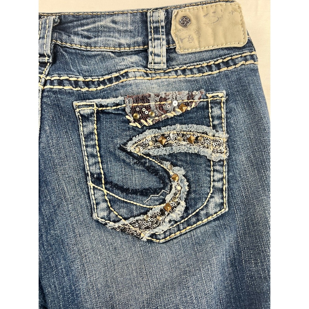 Y2K Silver Suki Boot Jeans Faded Whiskered Embellished Western Indie Women 30x33